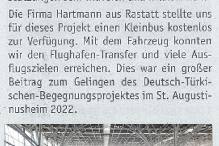 Artikel im Amtsblatt - vielen Dank für die Unterstützung an die Firma Hartmann